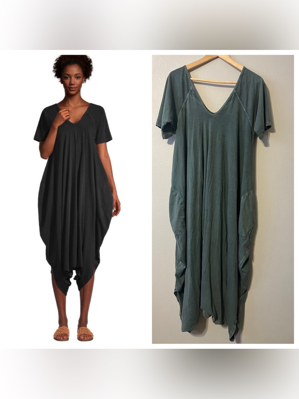 World Market Washed Green V Neck Lounge Jumpsuit With Pockets size L